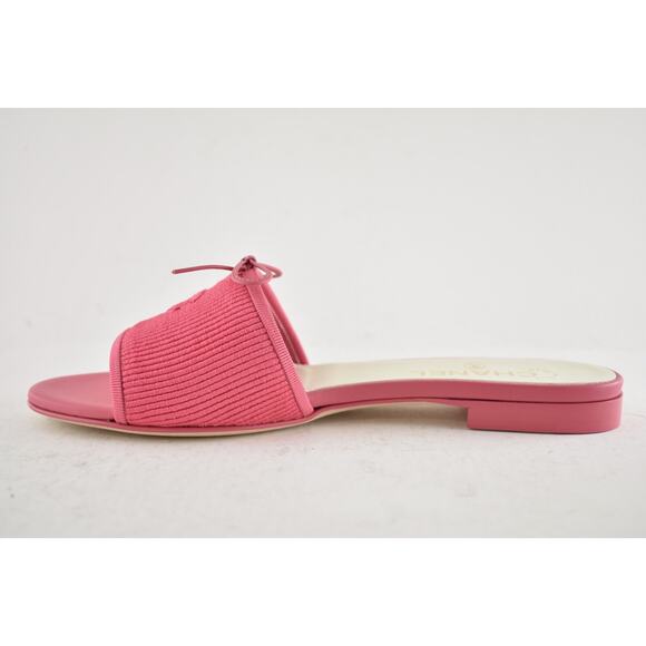 Chanel 24P Dark Pink Embroidered CC Logo Bow Tie Mule Slide Flat Sandal 37.5 - Picture 13 of 16